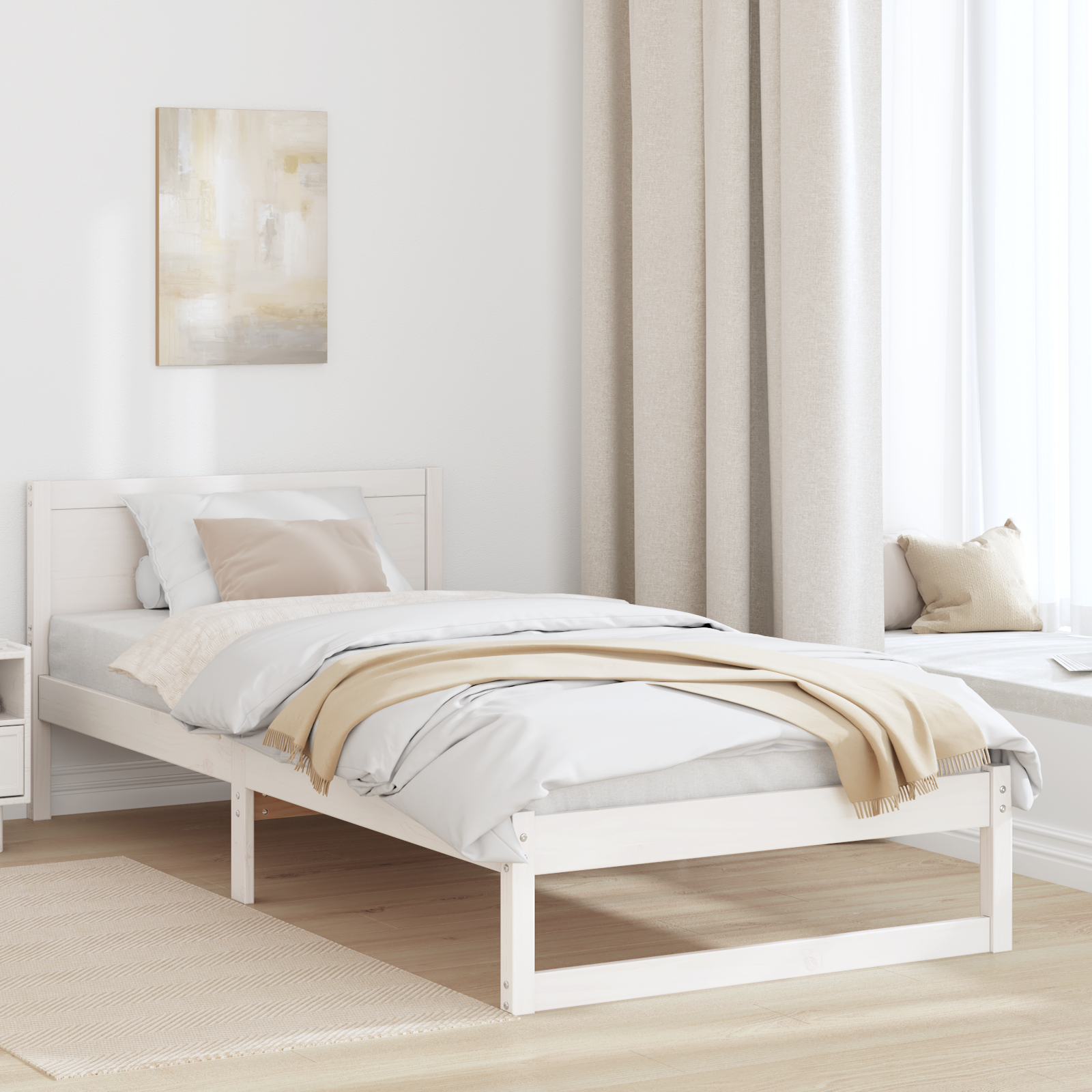 Sängram med huvudgavel Vit 75 x 190 cm Massiv furu