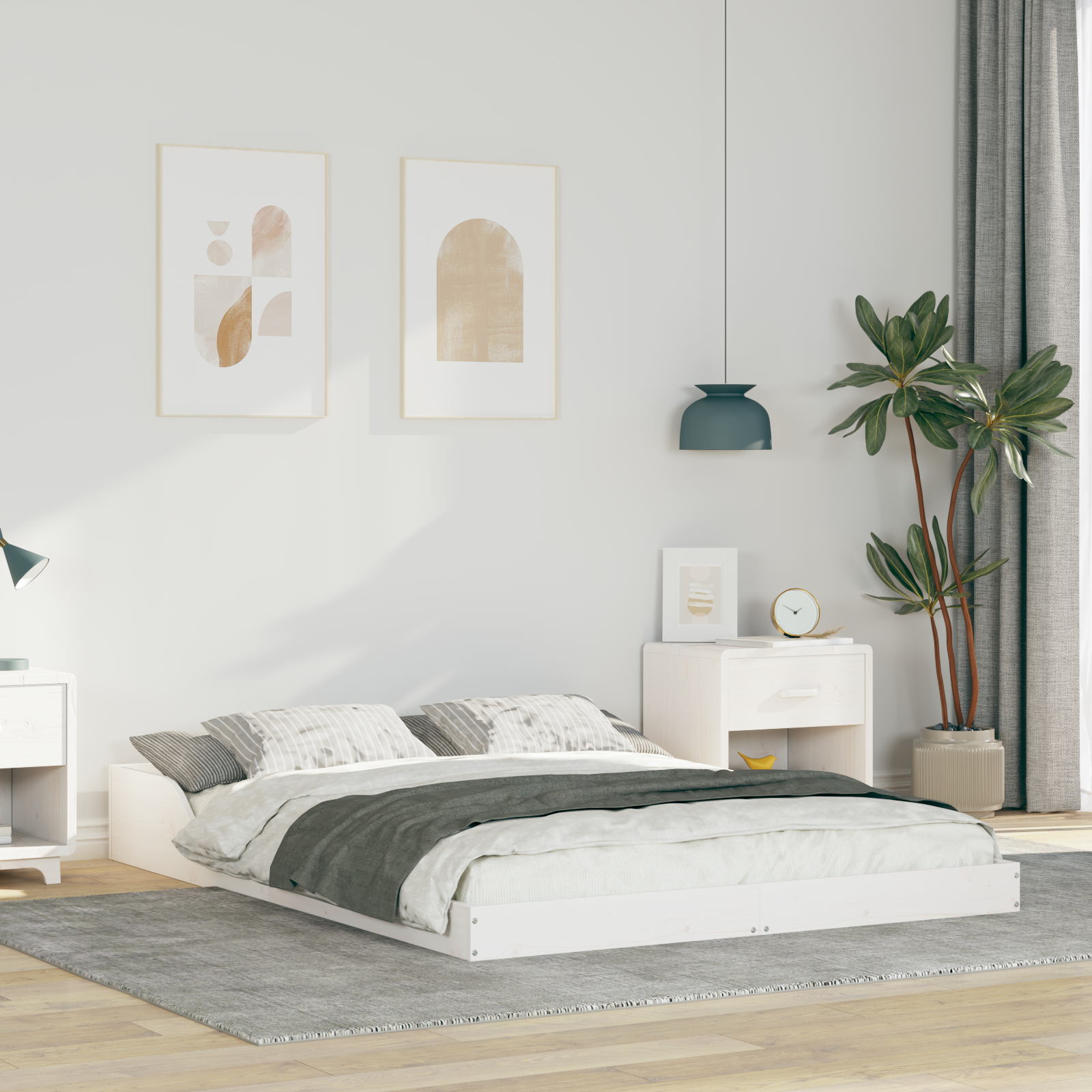 Sängram Vit 140 x 190 cm Massiv furu
