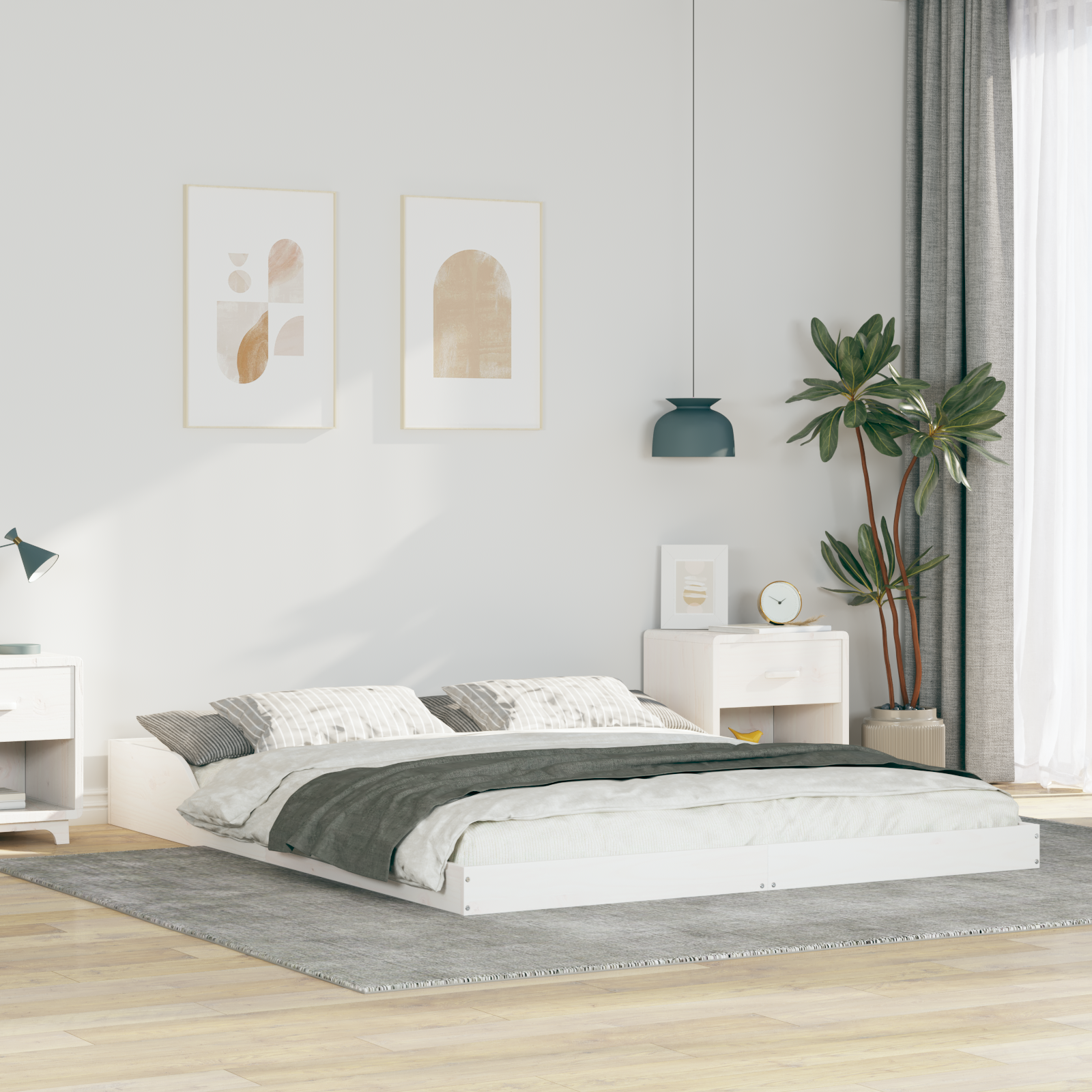 Sängram Vit 160 x 210 cm Massiv furu