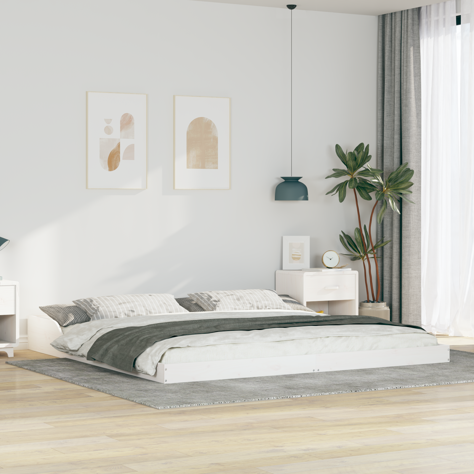 Sängram Vit 180 x 220 cm Massiv furu
