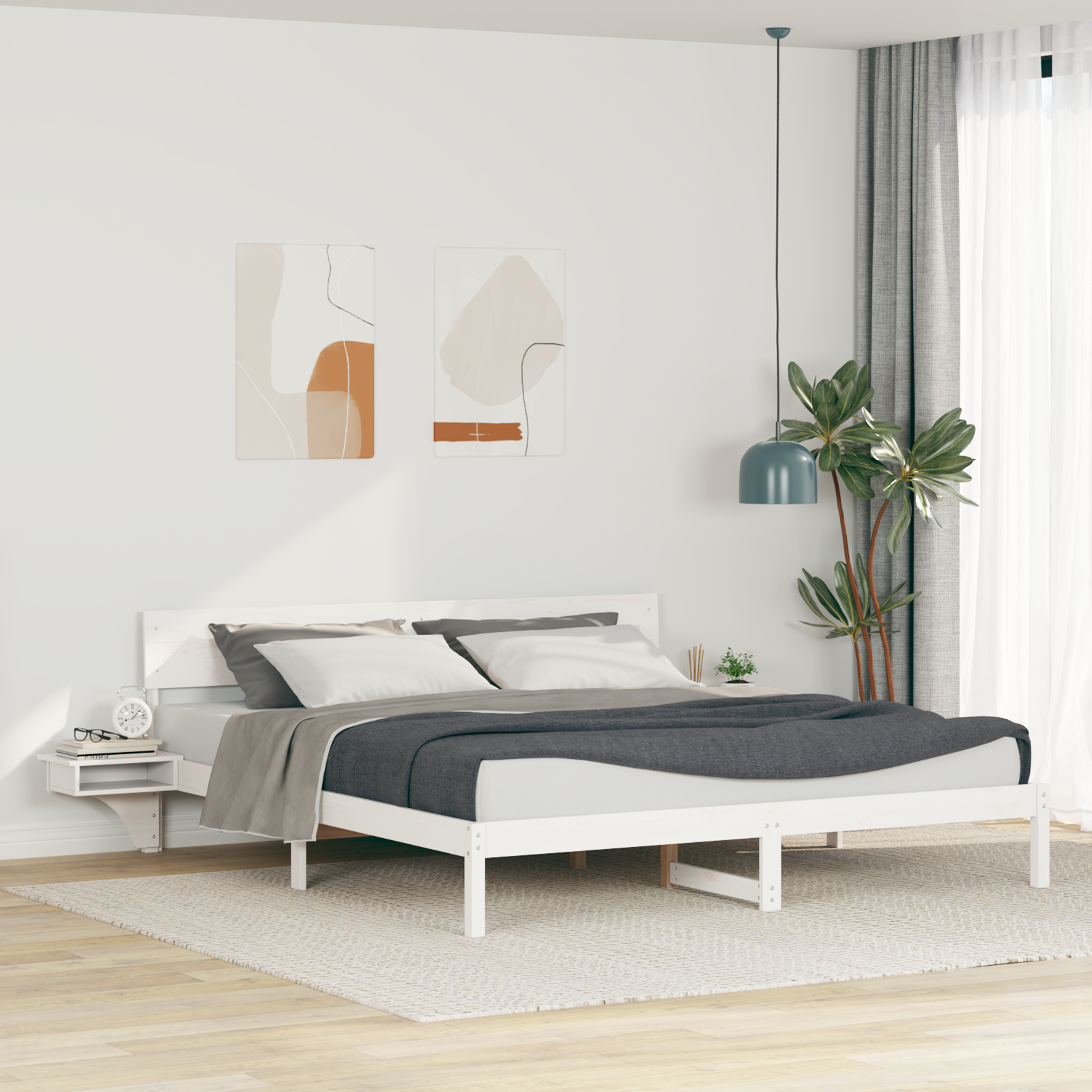 Sängram med huvudgavel Vit 180 x 200 cm Massiv furu