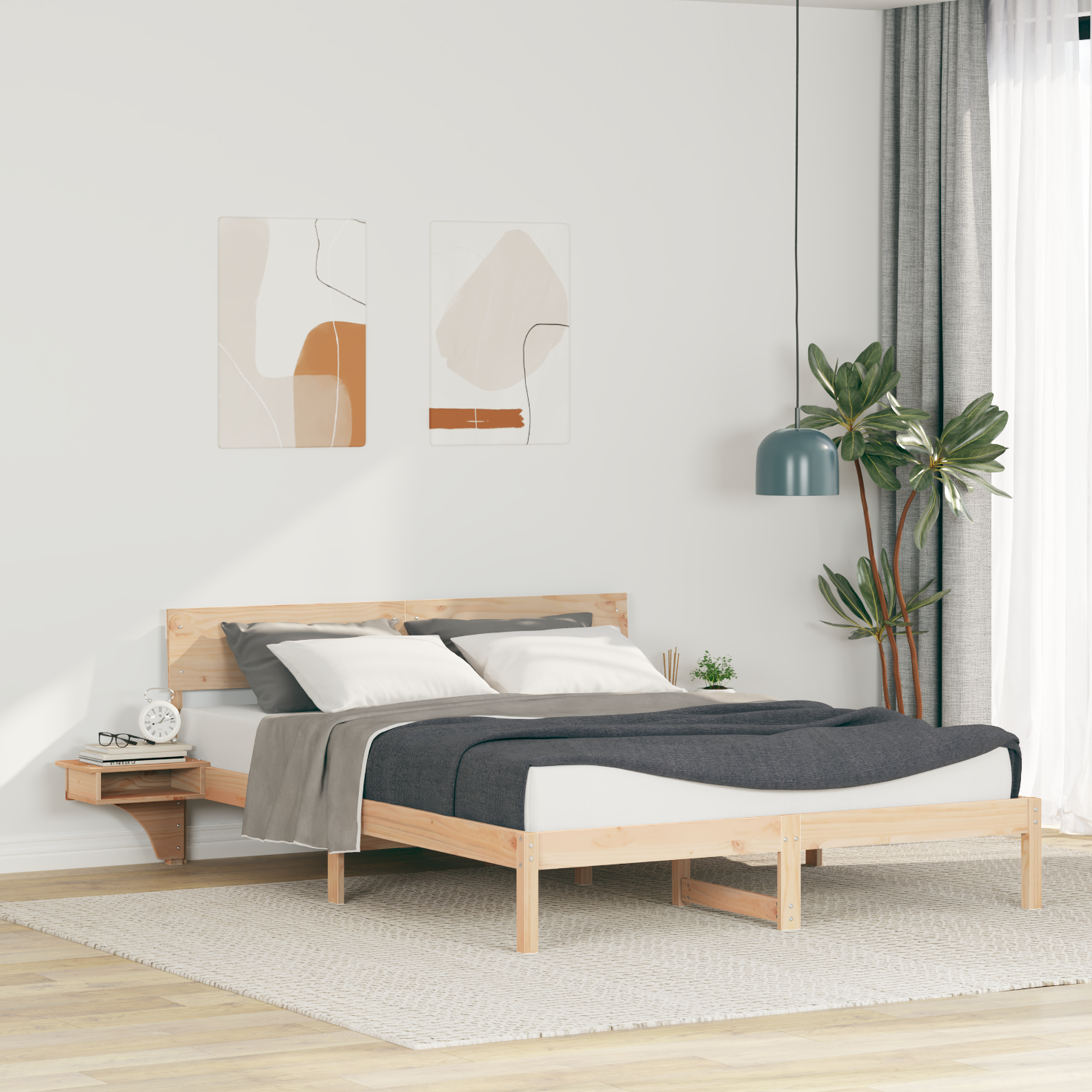 Sängram med huvudgavel Brun 160 x 200 cm Massiv furu