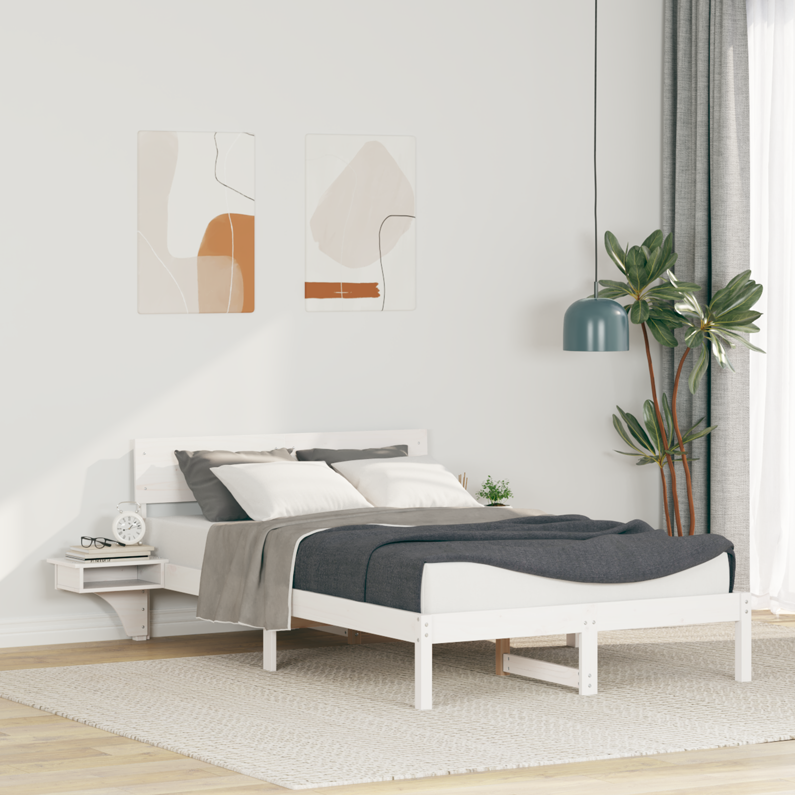 Sängram med huvudgavel Vit 135 x 190 cm Massiv furu