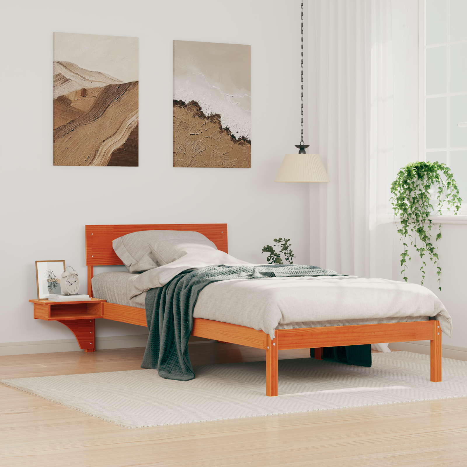 Sängram med huvudgavel Vaxbrun 100 x 200 cm Massiv furu