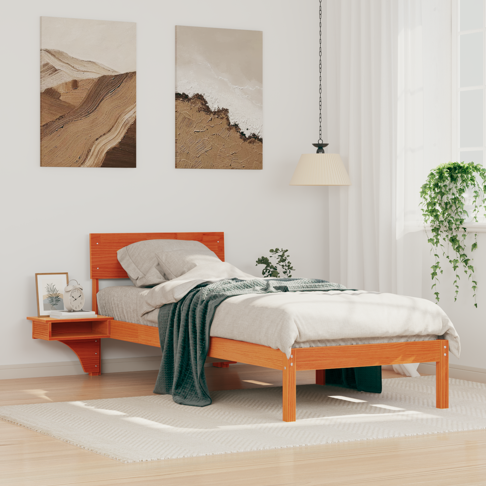 Sängram med huvudgavel Vaxbrun 75 x 190 cm Massiv furu