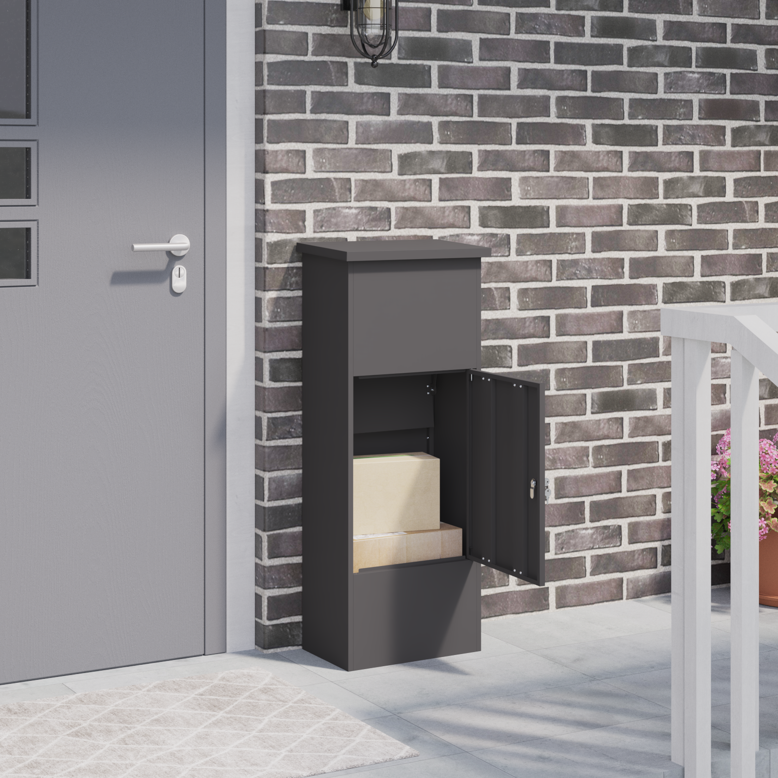 Paketbox med lagring med dörr Svart 44,5 x 29 x 110,5 cm Stål