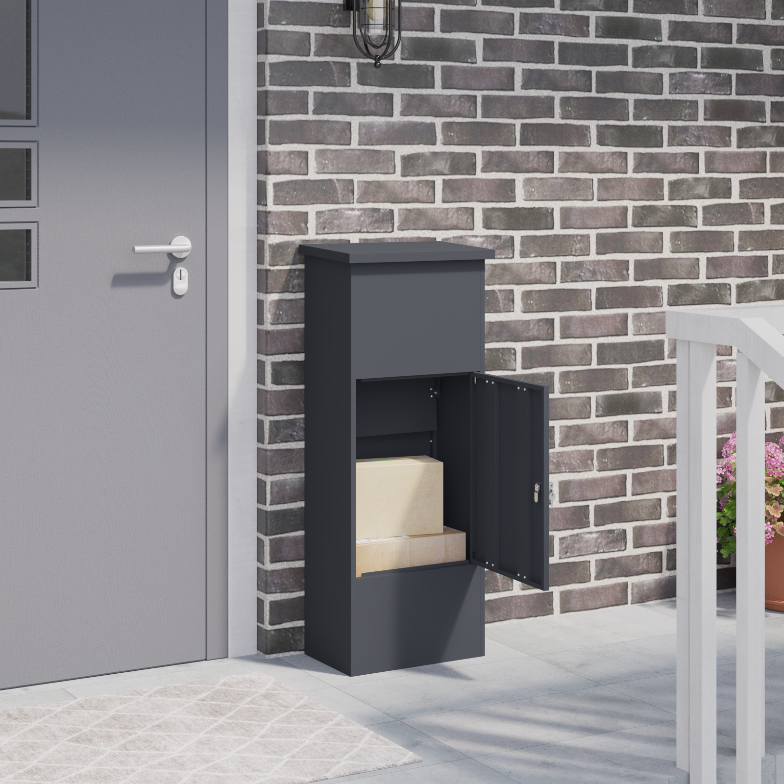 Paketbox med lagring med lås Antracit 44,5 x 29 x 110,5 cm Stål