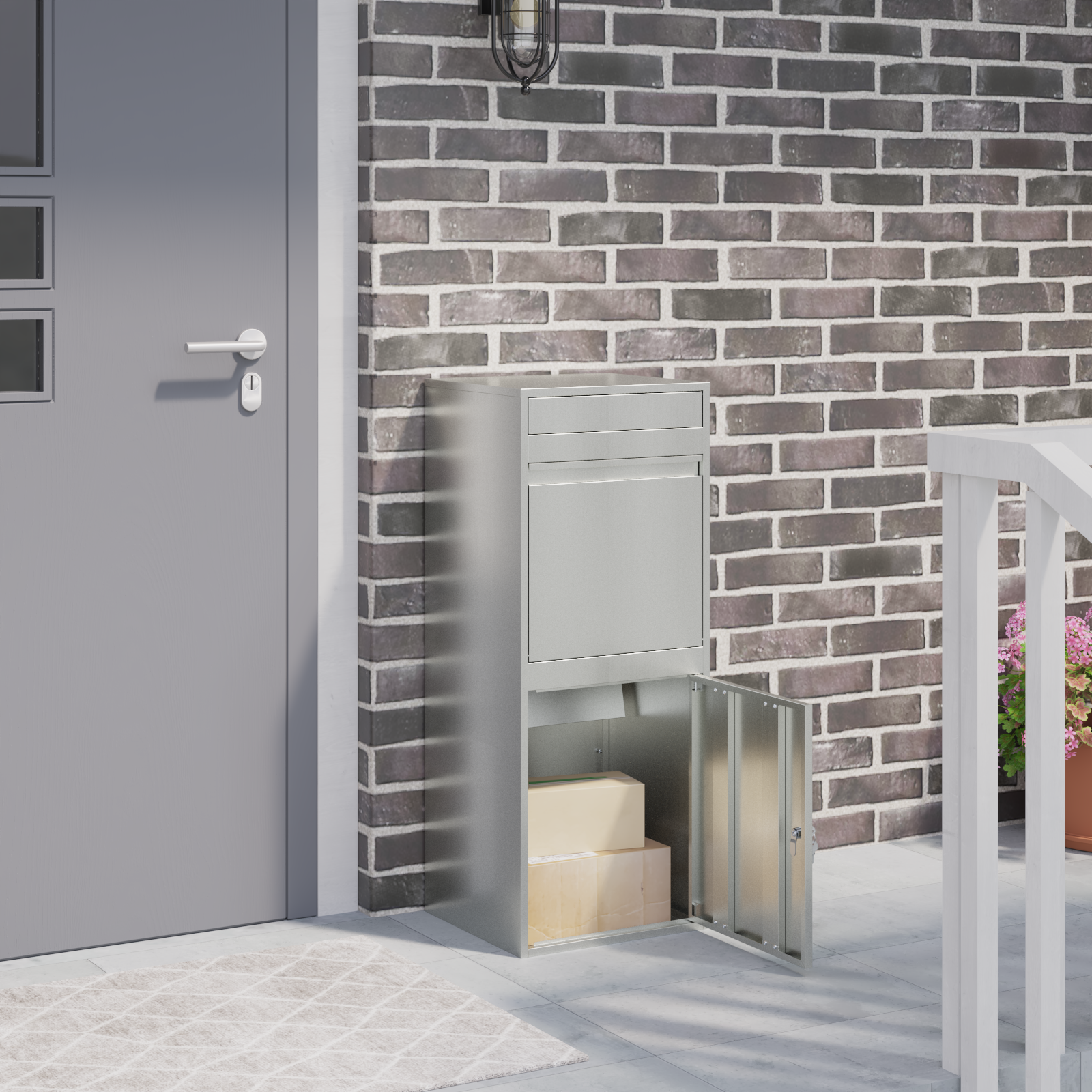 Paketbox med lagring Silver 47,5 x 38 x 59 cm Galvaniserat Stål