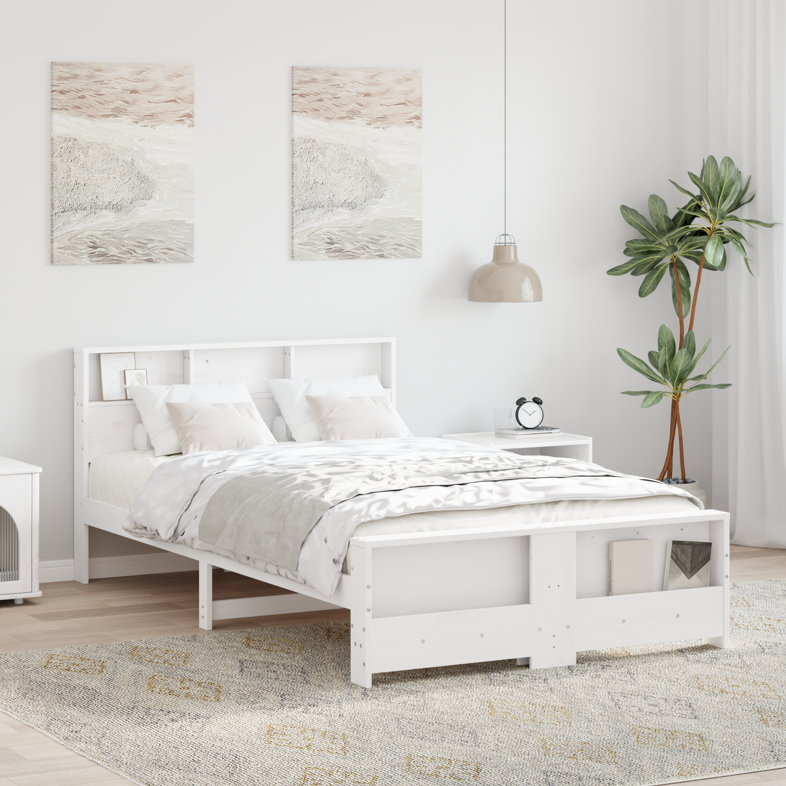 Sängram med huvudgavel Vit 140 x 190 cm Konstruerat trä