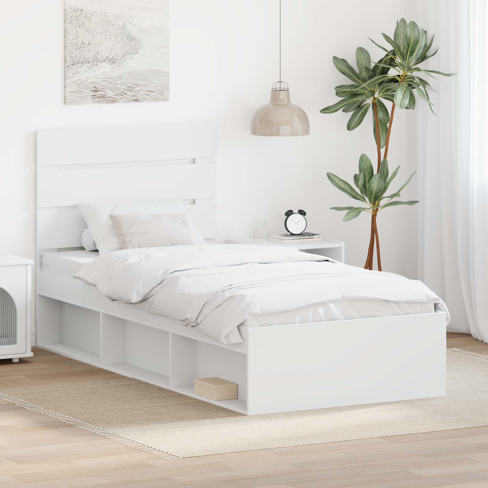 Sängram med huvudgavel Vit 90 x 200 cm Massiv furu