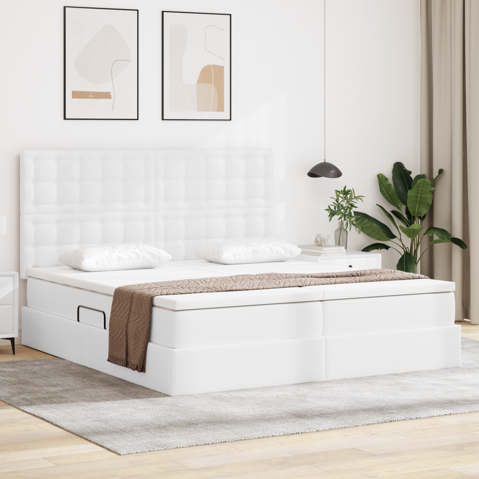 Förvaringssäng med madrass Ren Vit 200 x 200 cm Konstläder
