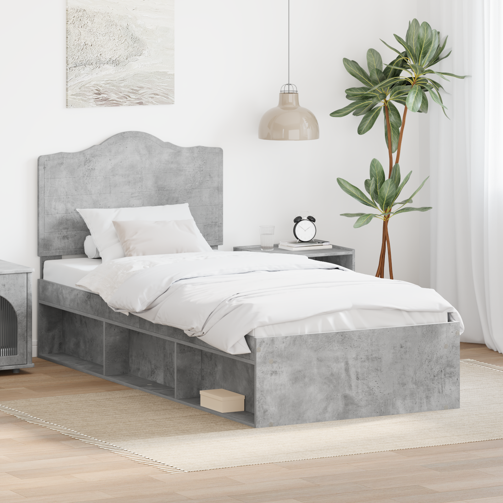 Sängram med huvudgavel Betonggrå 90 x 190 cm Massiv furu