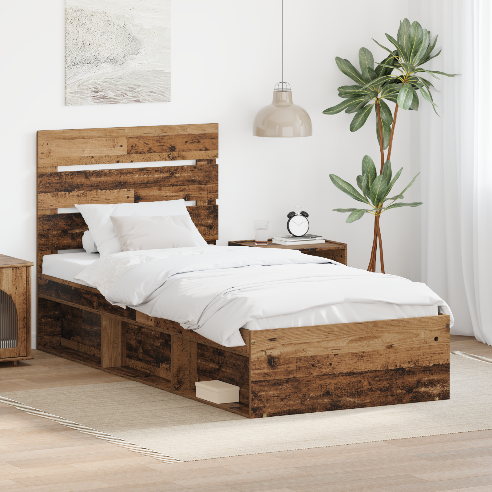 Sängram med huvudgavel Gammalt trä 75 x 190 cm Massiv furu