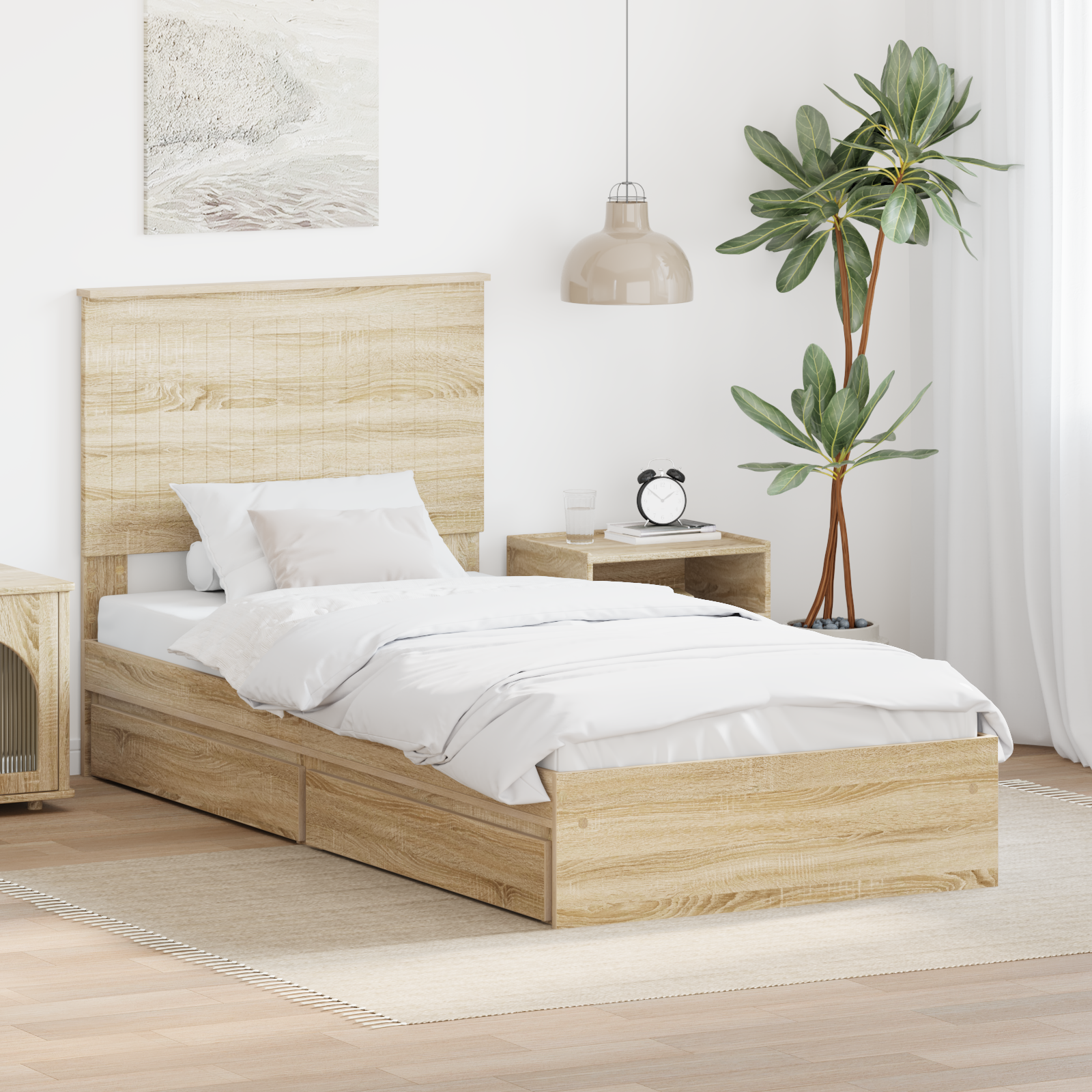 Förvaringssäng med låda Sonoma-ek 90 x 200 cm Konstruerat trä
