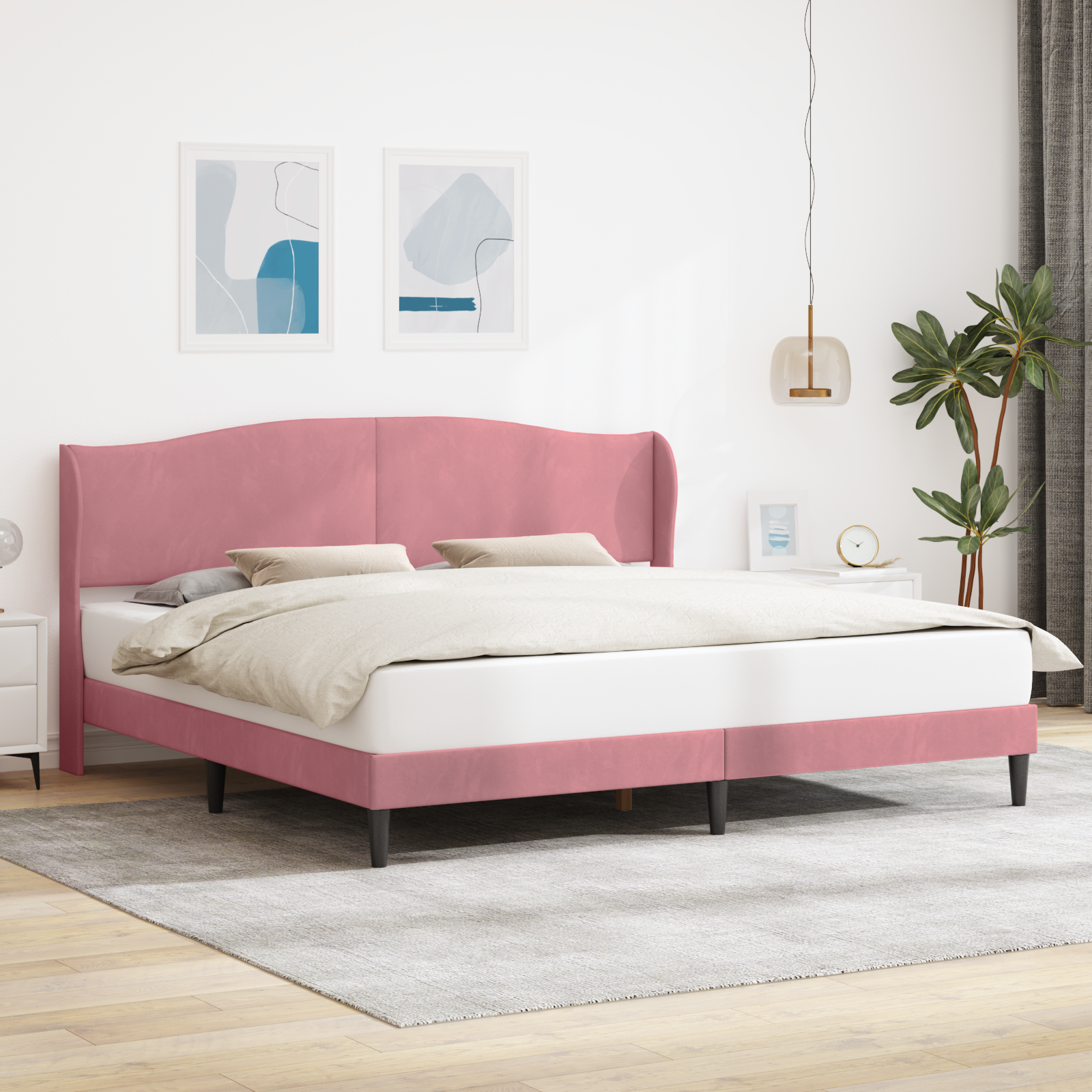 Sängram med huvudgavel Rosa 200 x 200 cm Sammet