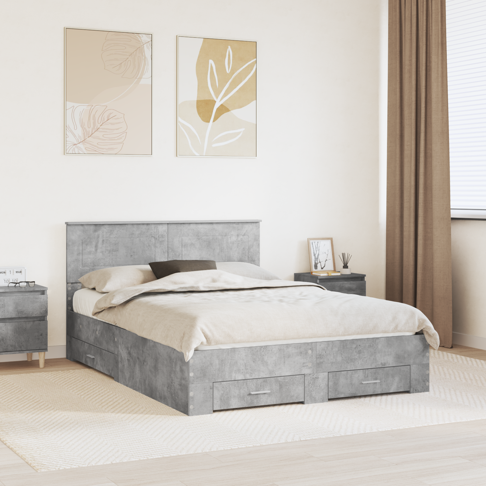 Sängram med huvudgavel Betonggrå 150 x 200 cm Konstruerat trä