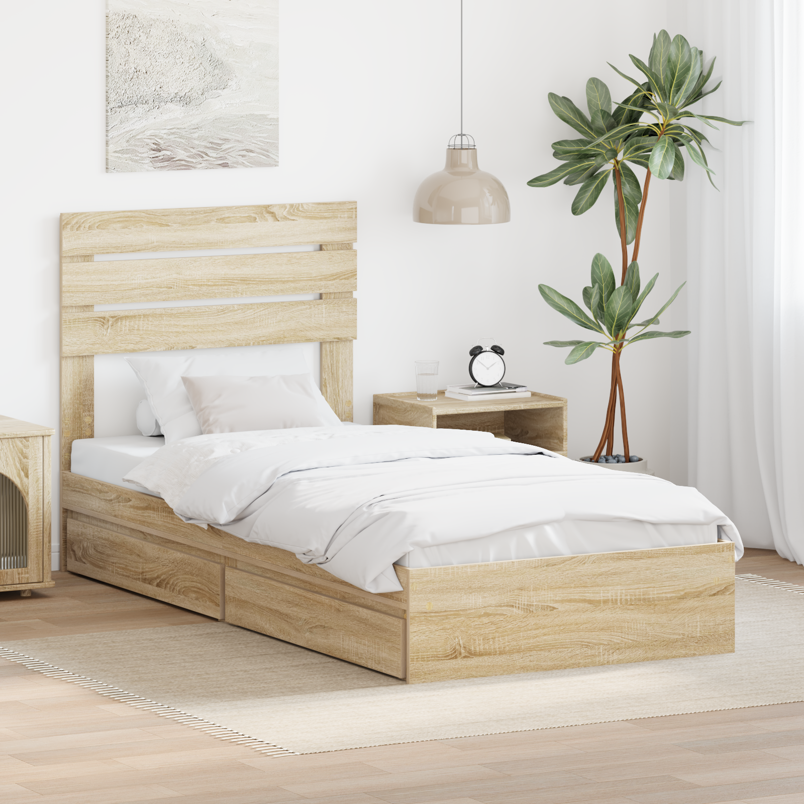 Förvaringssäng med låda Sonoma-ek 90 x 190 cm Konstruerat trä