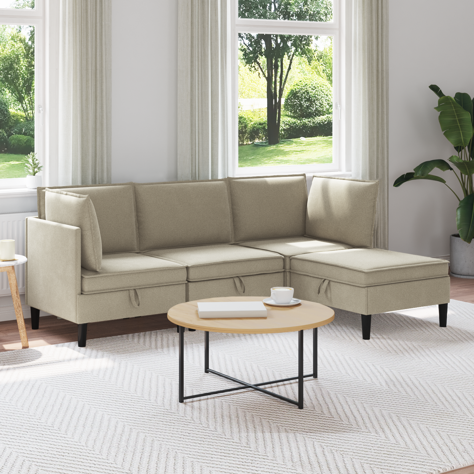 Möbelset för vardagsrummet 4 pcs Sand Tyg