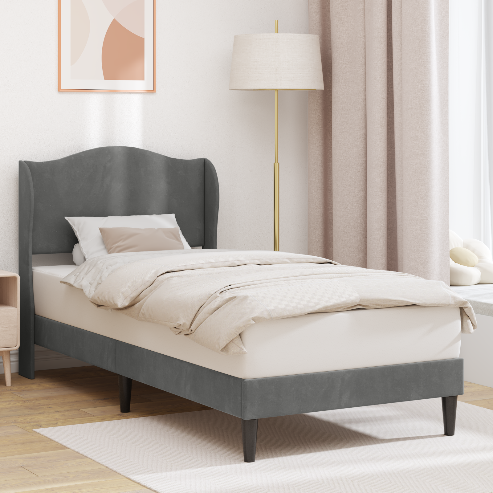 Sängram med huvudgavel Mörkgrå 90 x 200 cm Sammet
