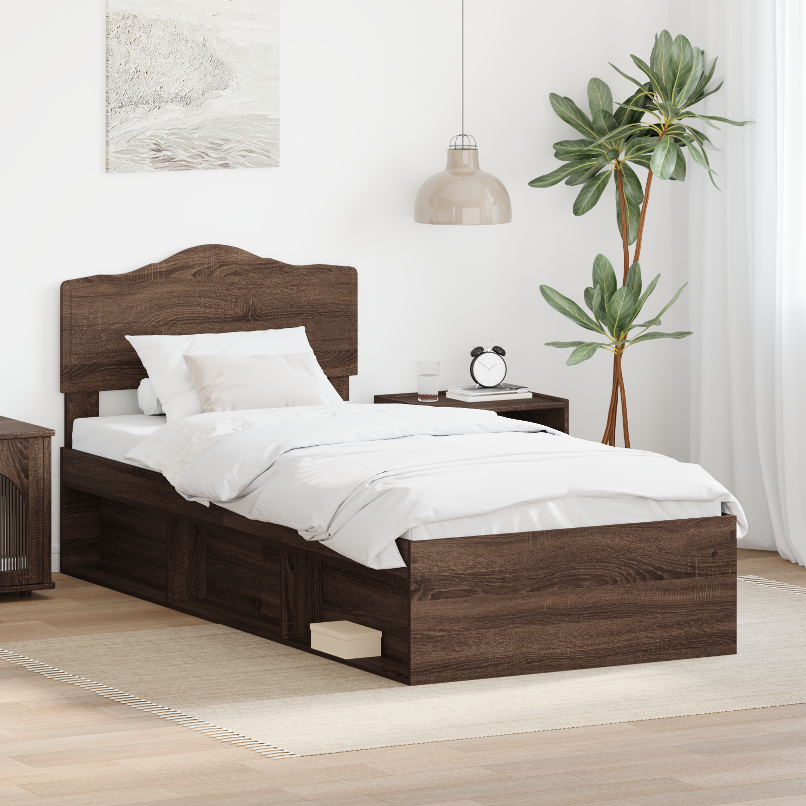 Sängram med huvudgavel Brun Ek 100 x 200 cm Massiv furu