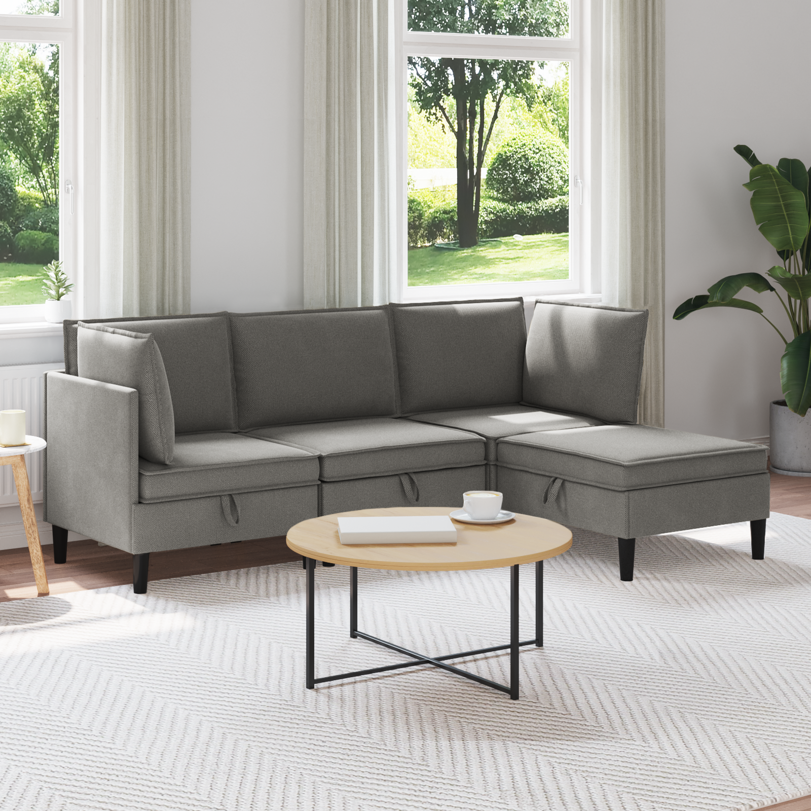 Möbelset för vardagsrummet 4 pcs Mörkgrå Tyg