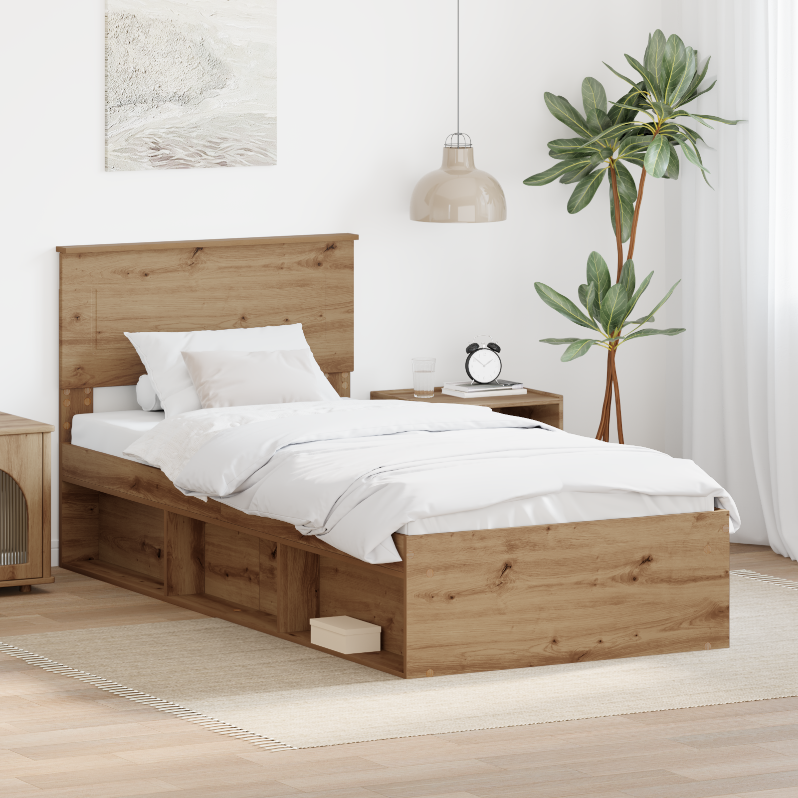 Sängram med huvudgavel Artisan Ek 90 x 200 cm Konstruerat trä