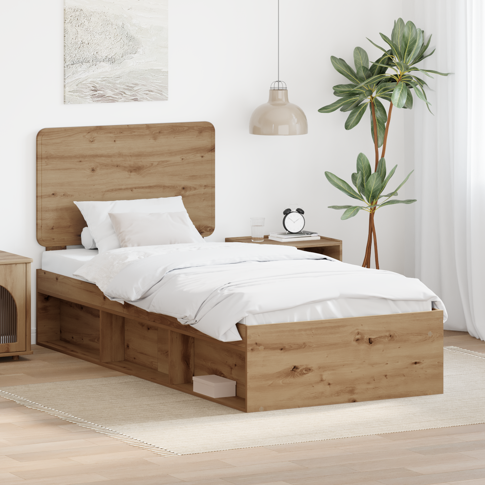 Sängram med huvudgavel Artisan Ek 90 x 190 cm Massiv furu