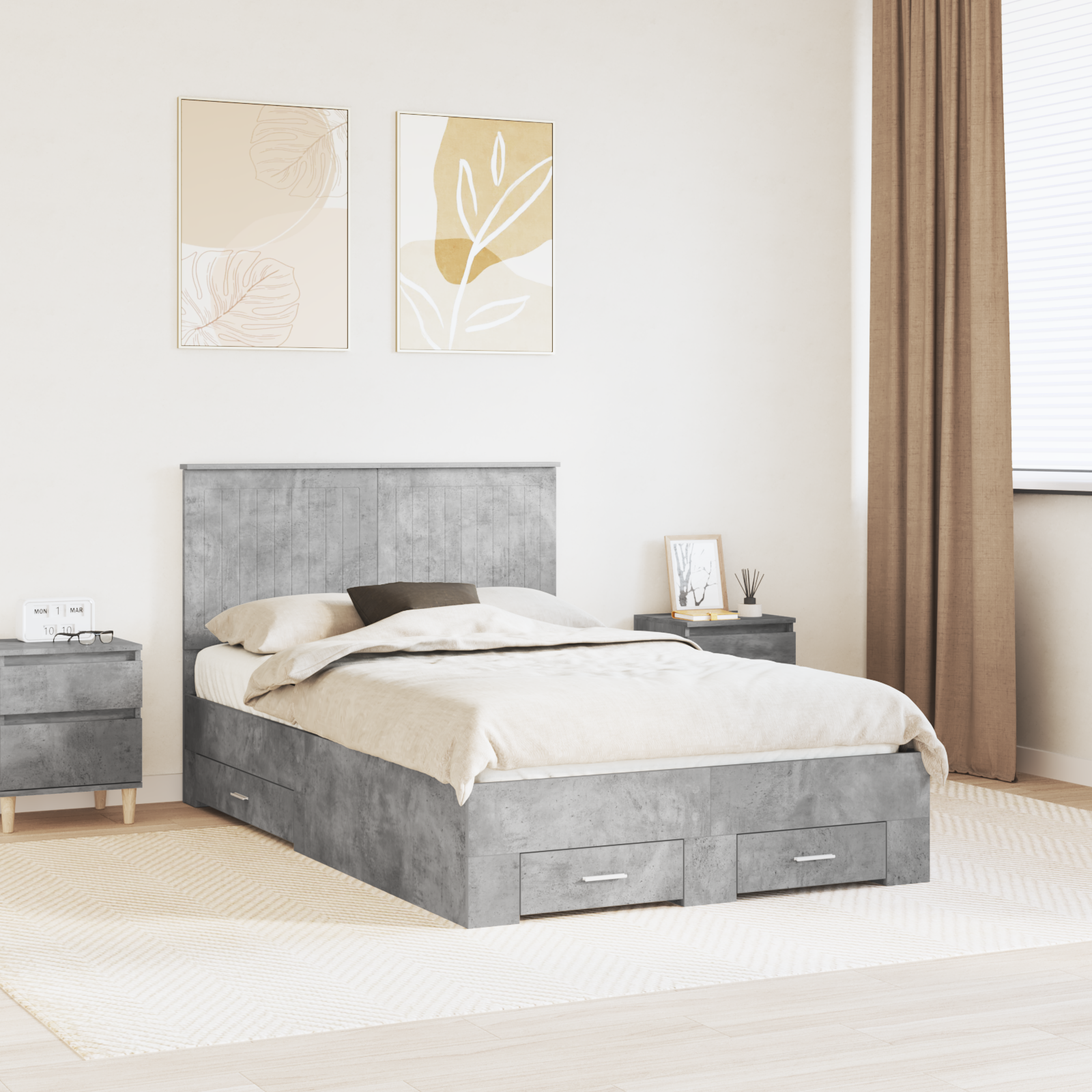 Sängram med huvudgavel Betonggrå 120 x 200 cm Konstruerat trä