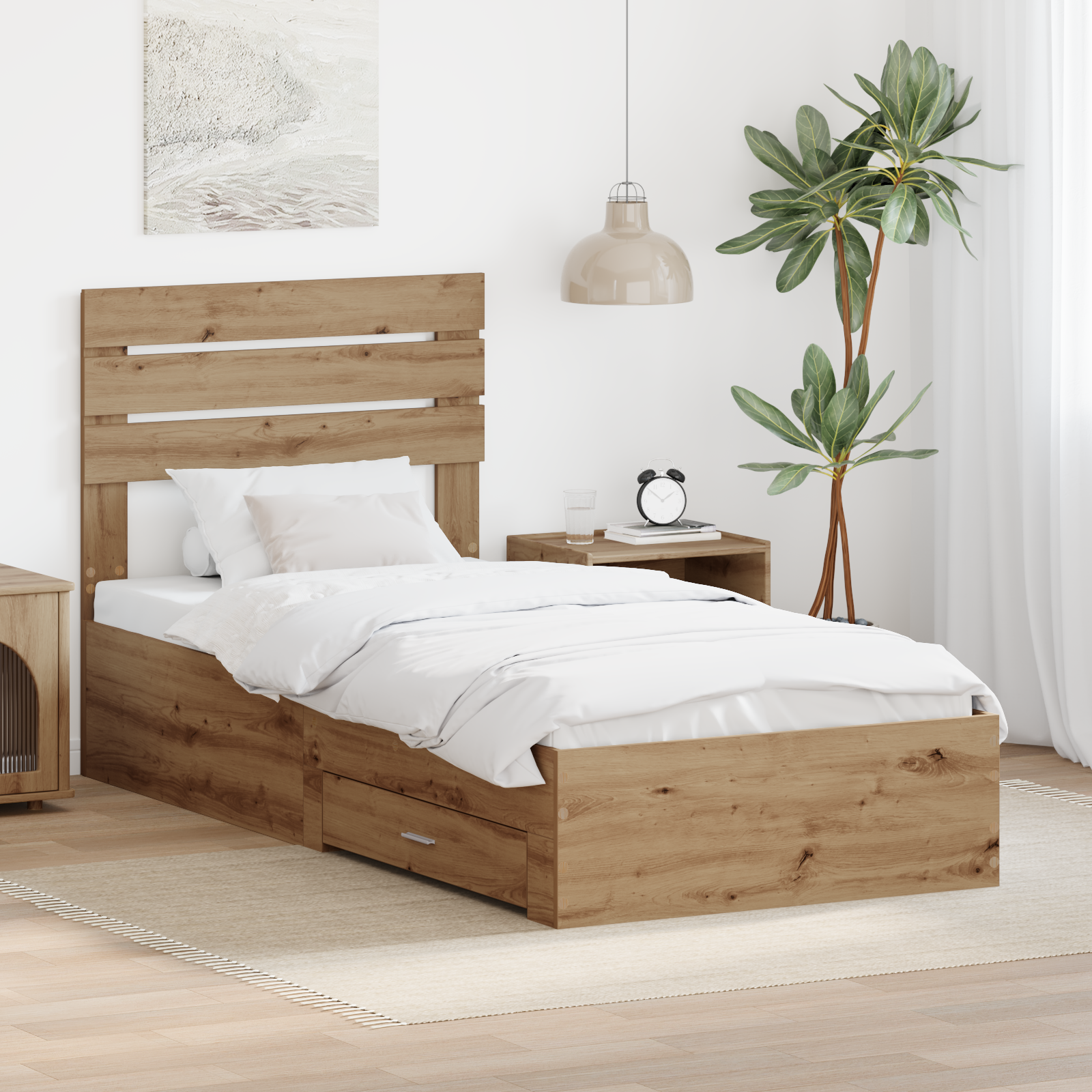 Sängram med låda Artisan Ek 90 x 190 cm Konstruerat trä