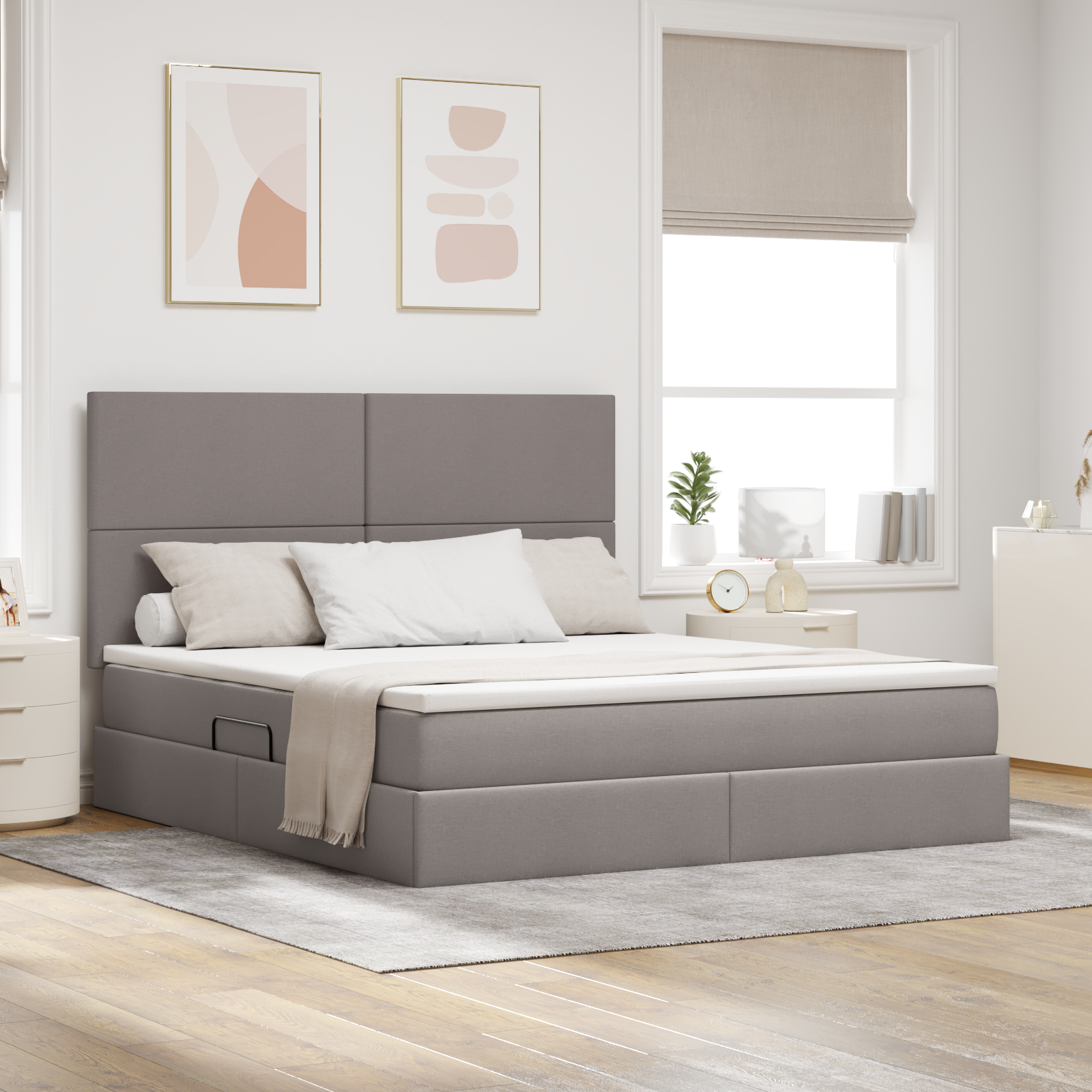 Förvaringssäng med madrass med lagring Taupe 180 x 200 cm tyg