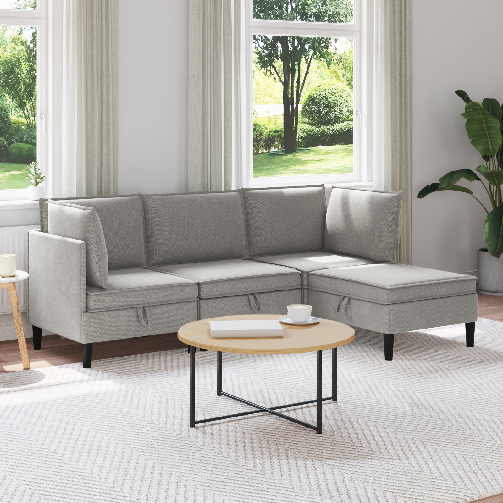 Möbelset för vardagsrummet 4 pcs Ljusgrå Tyg