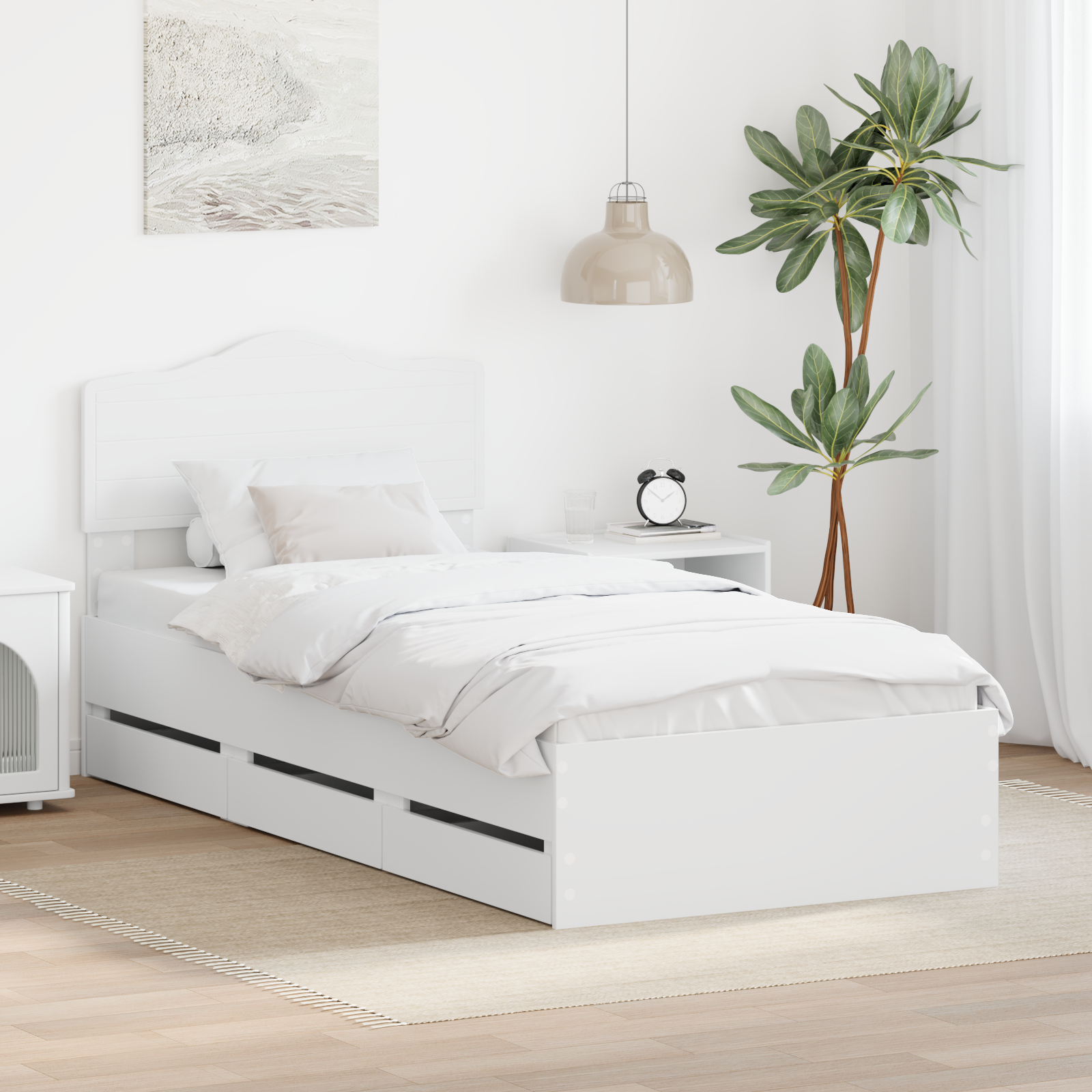 Sängram med låda med huvudgavel Vit 90 x 200 cm Ingenjörsträ