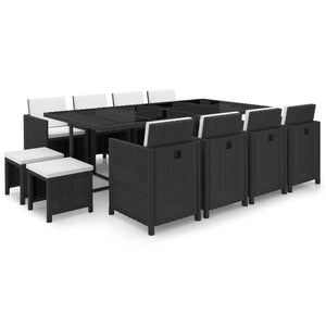 Matgrupp för trädgården med dynor 13 delar konstrotting svart