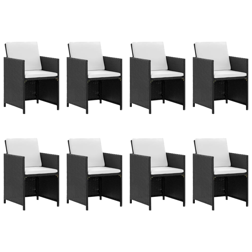 Matgrupp för trädgården med dynor 13 delar konstrotting svart