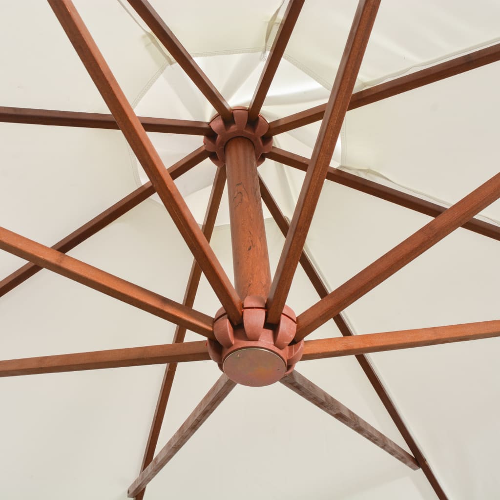 Hängande parasoll 350 cm trästång vit