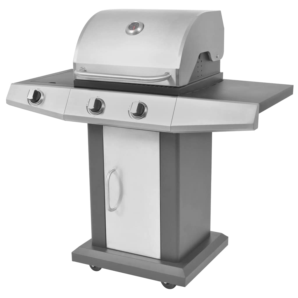 Gasgrill med brännare med hjul Silver Stål med metallslang