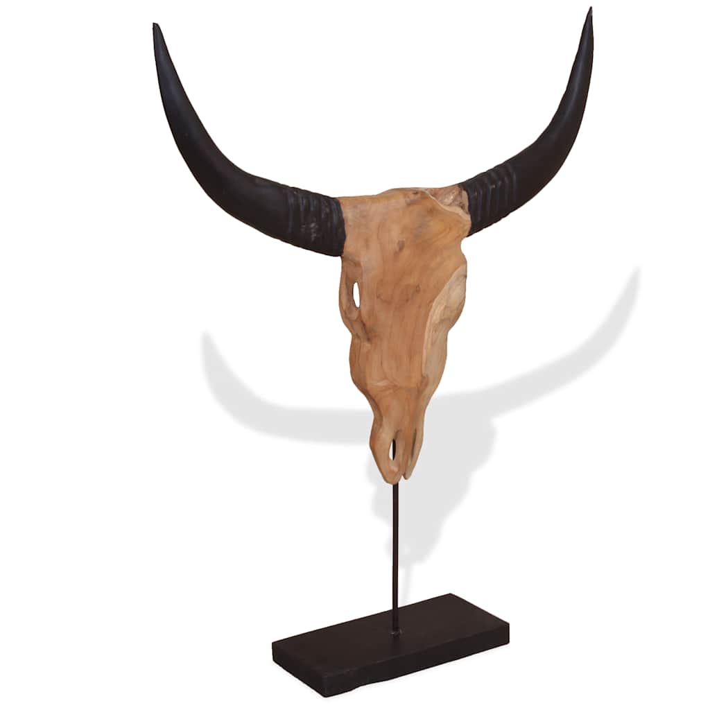 Tjurskalleskulptur teak 66x15x88 cm