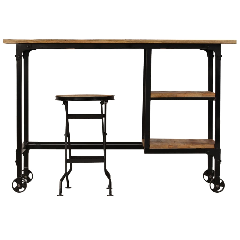 Skrivbord med hopfällbar pall massivt mangoträ 115x50x76 cm