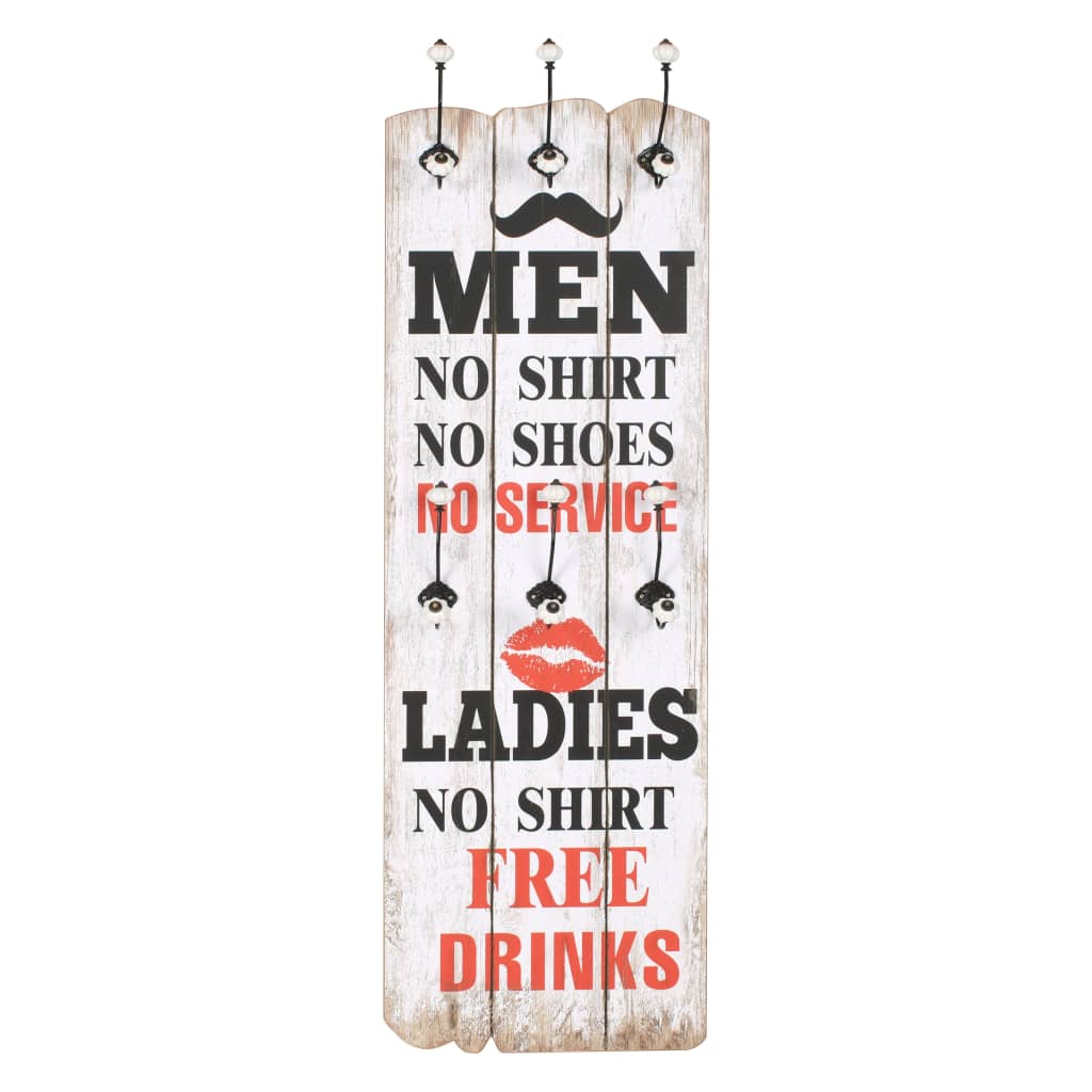 Väggmonterad klädhängare med 6 krokar MEN LADIES 120x40 cm