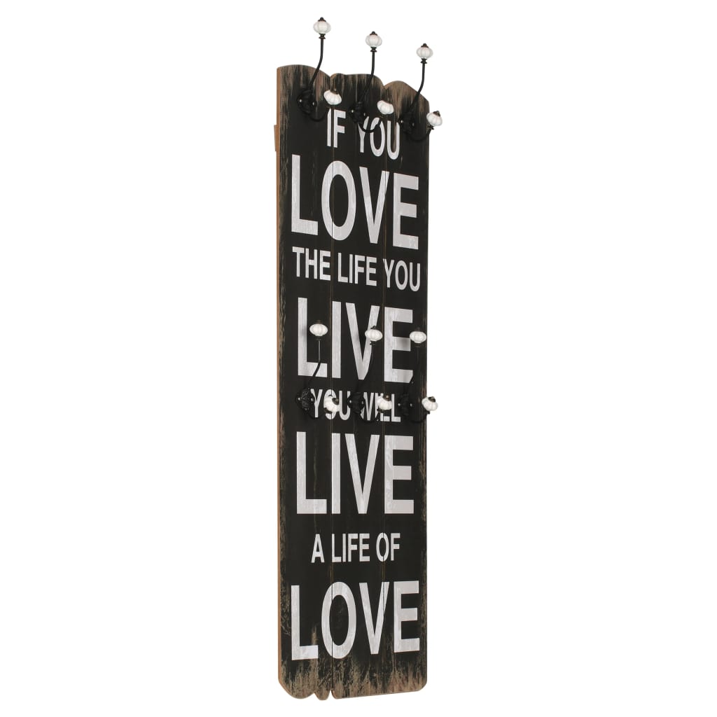 Väggmonterad klädhängare med 6 krokar LOVE LIFE 120x40 cm