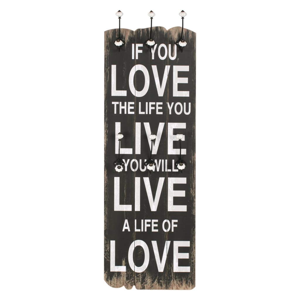Väggmonterad klädhängare med 6 krokar LOVE LIFE 120x40 cm