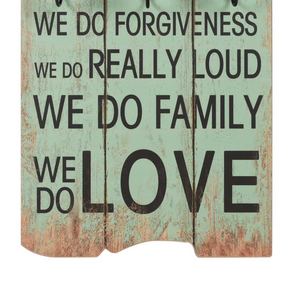 Väggmonterad klädhängare med 6 krokar HAPPY LOVE 120x40 cm