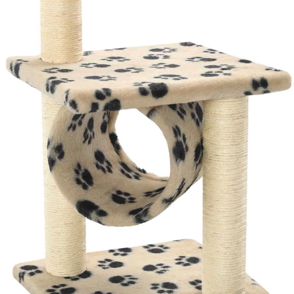 Klösträd med klöspelare i sisal 65 cm tassavtryck beige
