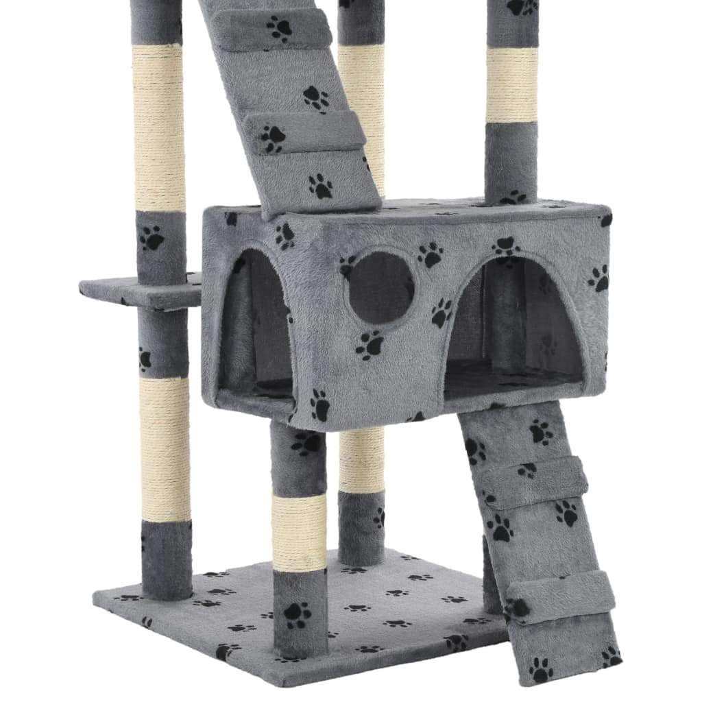 Katträd med klöspelare i sisal 170 cm tassavtryck grå