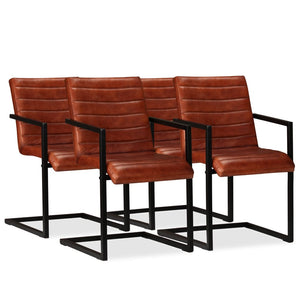 Matstolar 4 st brun äkta läder