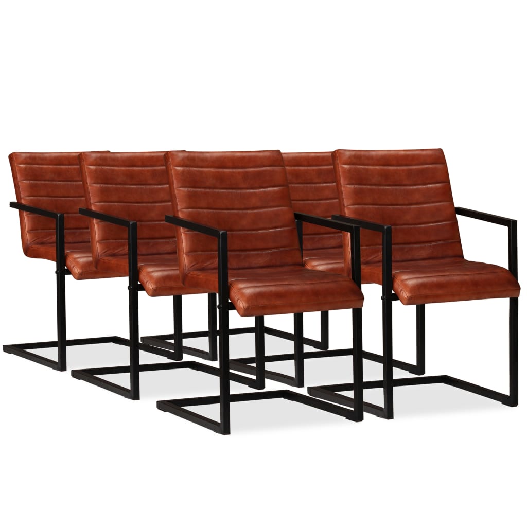 Matstolar 6 st brun äkta läder