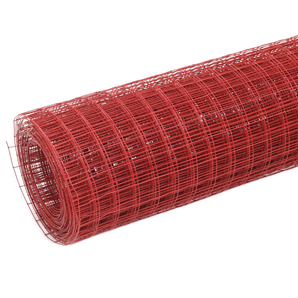 Hönsnät stål med PVC-beläggning 10x0,5 m röd