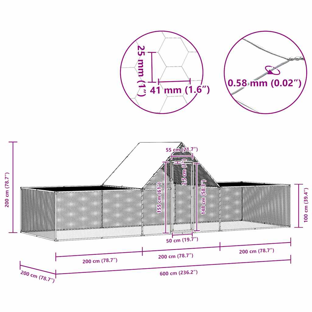 Hönsbur 6x2x2 m galvaniserat stål