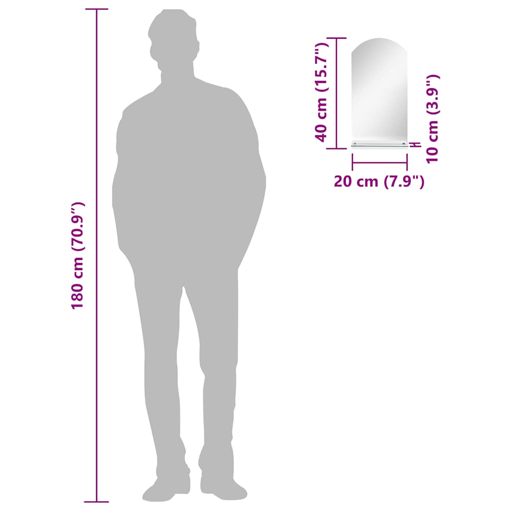 Väggspegel med hylla 20x40 cm härdat glas