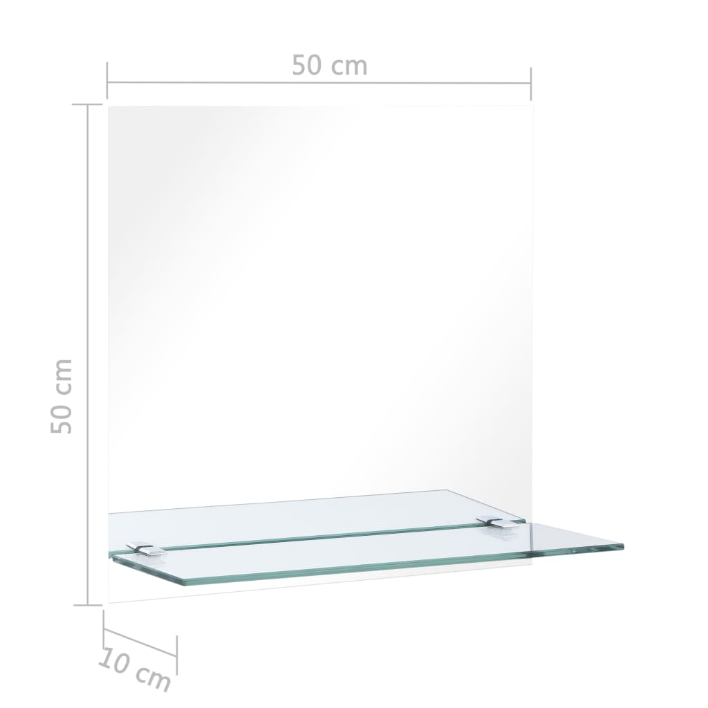 Väggspegel med hylla 50x50 cm härdat glas
